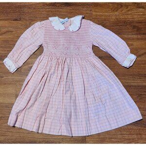 Vintage‎ Luz Pink Cotton Plaid Smocked Childrens Dress Size 3-4 Years